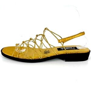 Gladiator Shoe Size 9.5 Gold Sandals Low Heel Stretchy Crisscross Knotted
